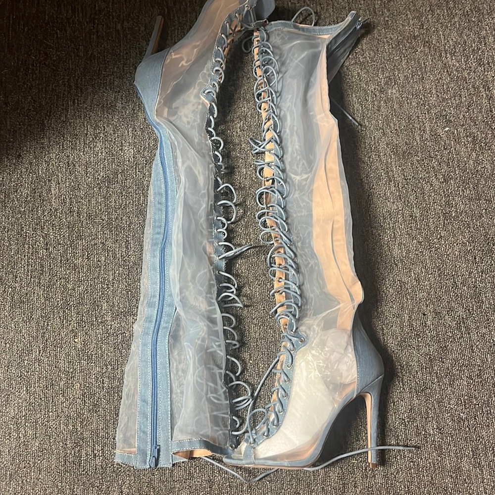 Denim lace up boots